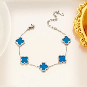 •Luck of the Clover• Minimalist Geometric 18K Gold Plated Blue Clover Bracelet